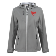 Gray jacket with a red heart design on a white background