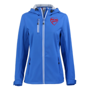 Blue jacket with a red heart logo on a white background