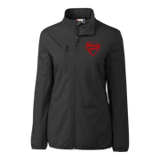 Black jacket with a red racing daughter heart design on a white background