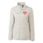 Beige jacket with a red racing daughter heart design design on a white background