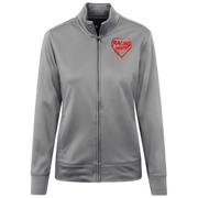 Gray jacket with a red heart design on a white background