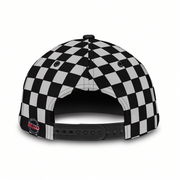 Black and white checkered cap on a white background