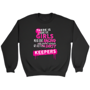 Black sweatshirt with pink and white text on a white background