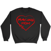 Black sweatshirt with red 'Racing Mom' design on a white background