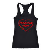 Black tank top with red 'Racing Mom' heart design on a white background