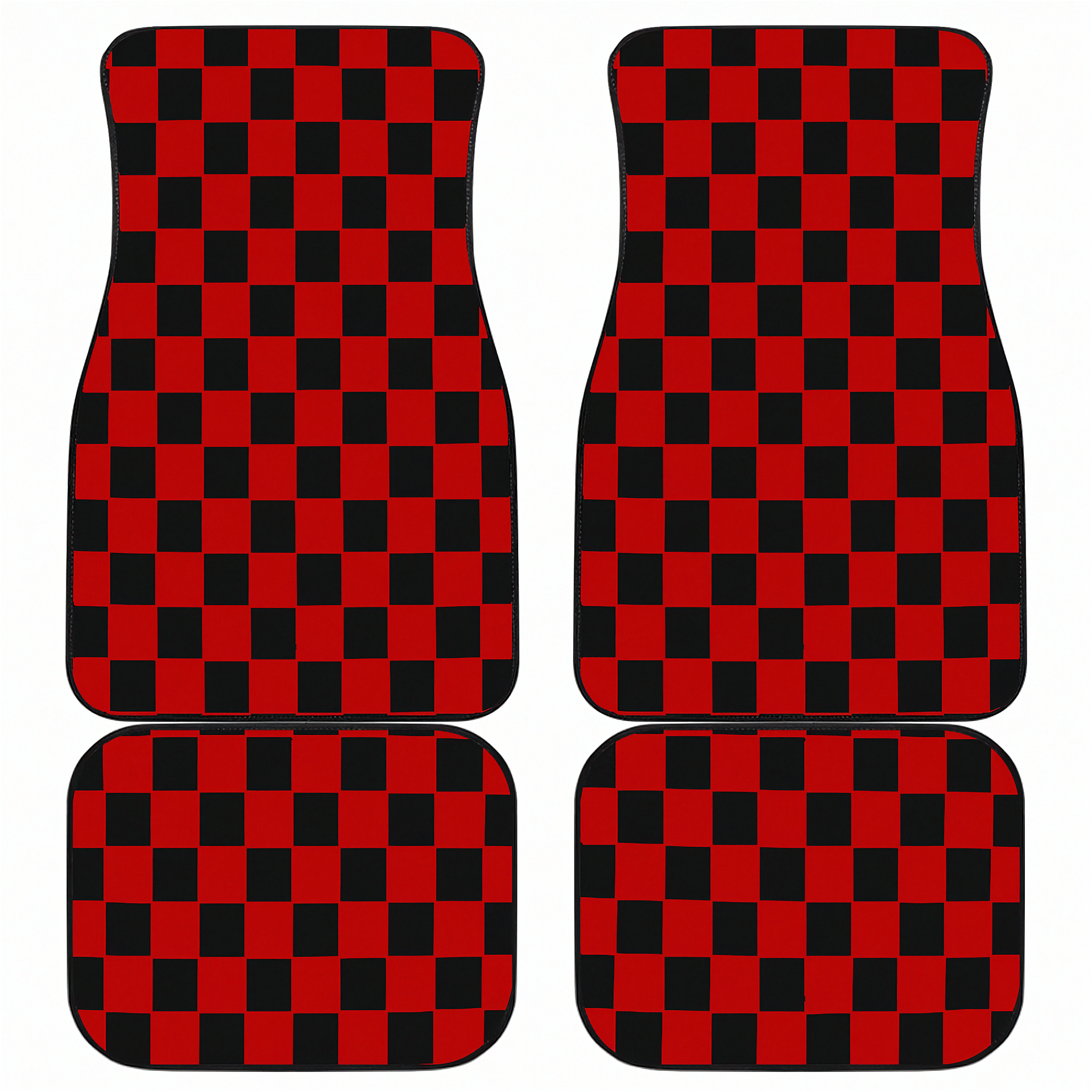 checkered black and red car mats on a white background