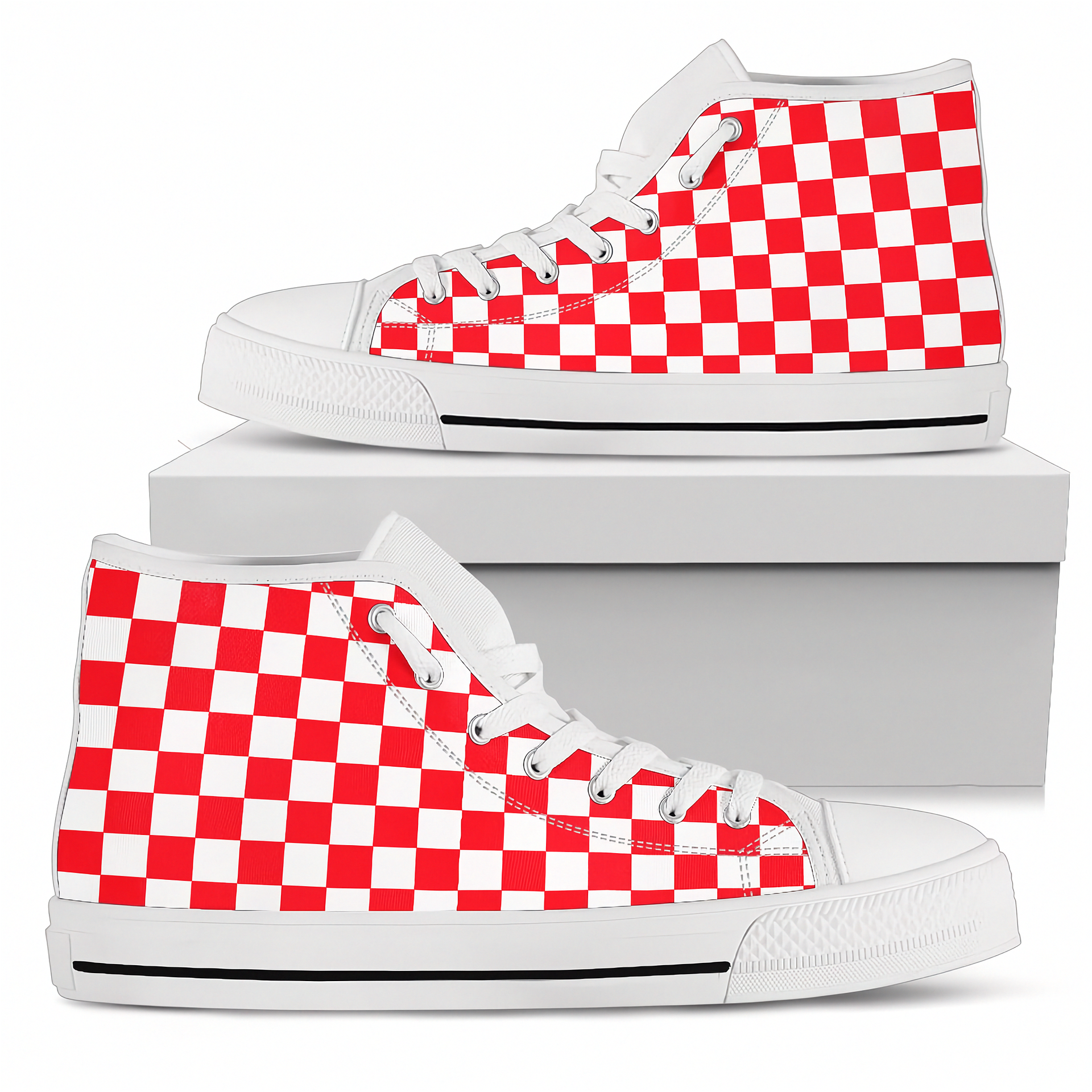 Red and white checkered high-top SHOES on a white background