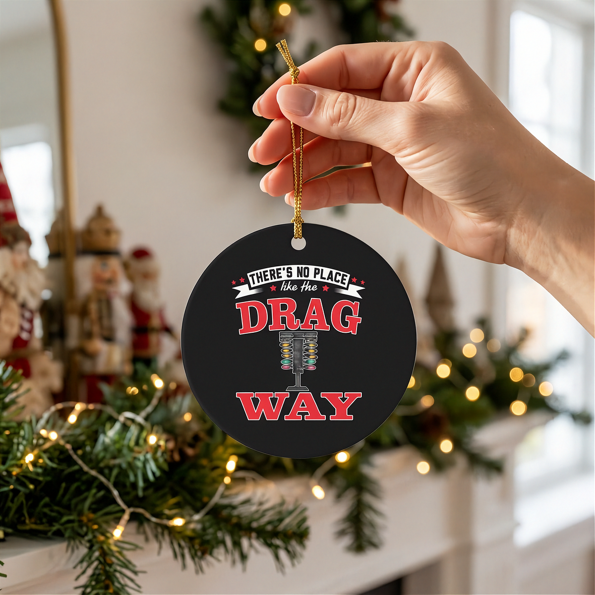 There's No Place Like the Dragway Circle Ornament | Drag Racing Christmas Decor | RIIMB