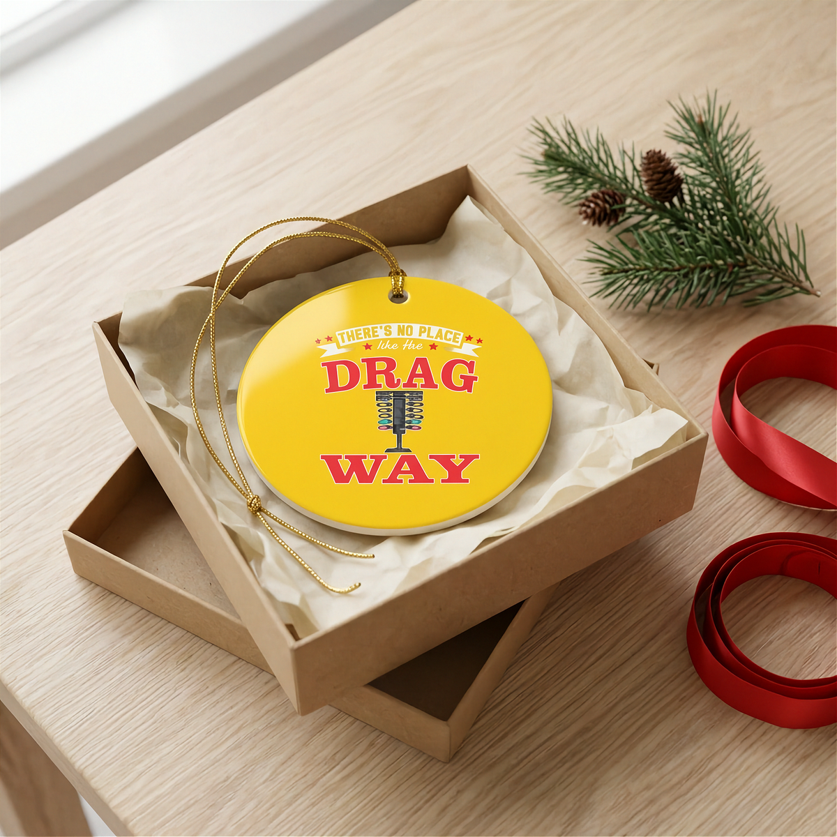 There's No Place Like the Dragway Circle Ornament | Drag Racing Christmas Decor | RIIMB