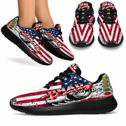 Shoes with American flag design and 'Drag Racing' text on a white background