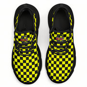 Black and yellow checkered shoes on a white background