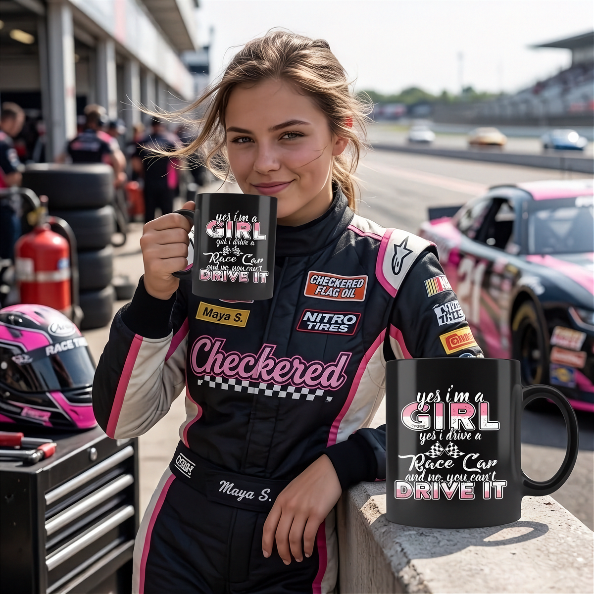Yes I'm a Girl Yes I drive A Race Car Mug | My Car, My Keys | RIIMB