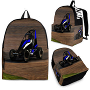 Custom non-wing sprint car racing backpack for kids back to school trackside gear bag.