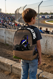 Custom non-wing sprint car racing backpack for kids back to school trackside gear bag.