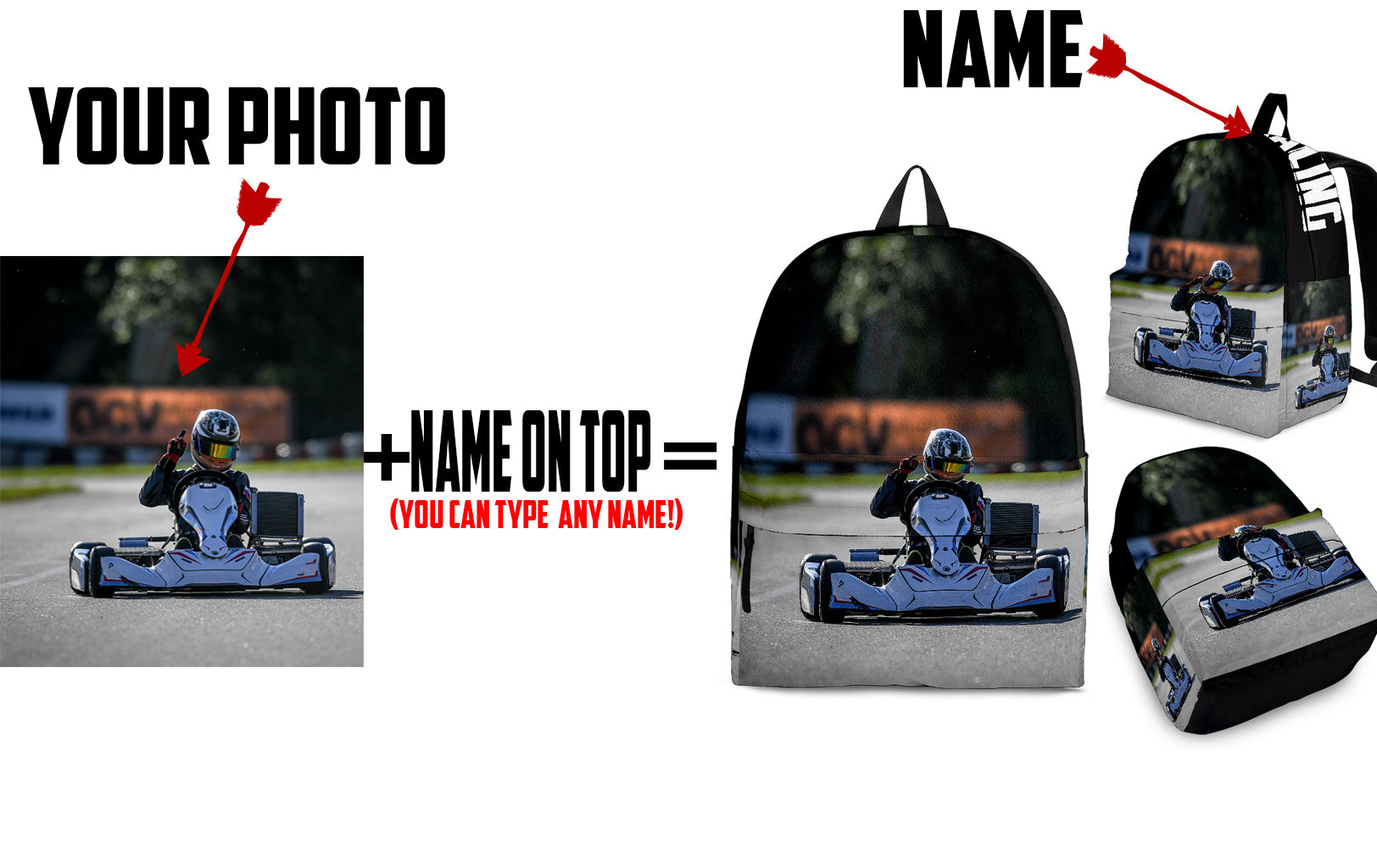 Custom personalized non-wing sprint car racing backpack for kids back to school trackside gear bag.