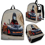Custom personalized non-wing sprint car racing backpack for kids back to school trackside gear bag.