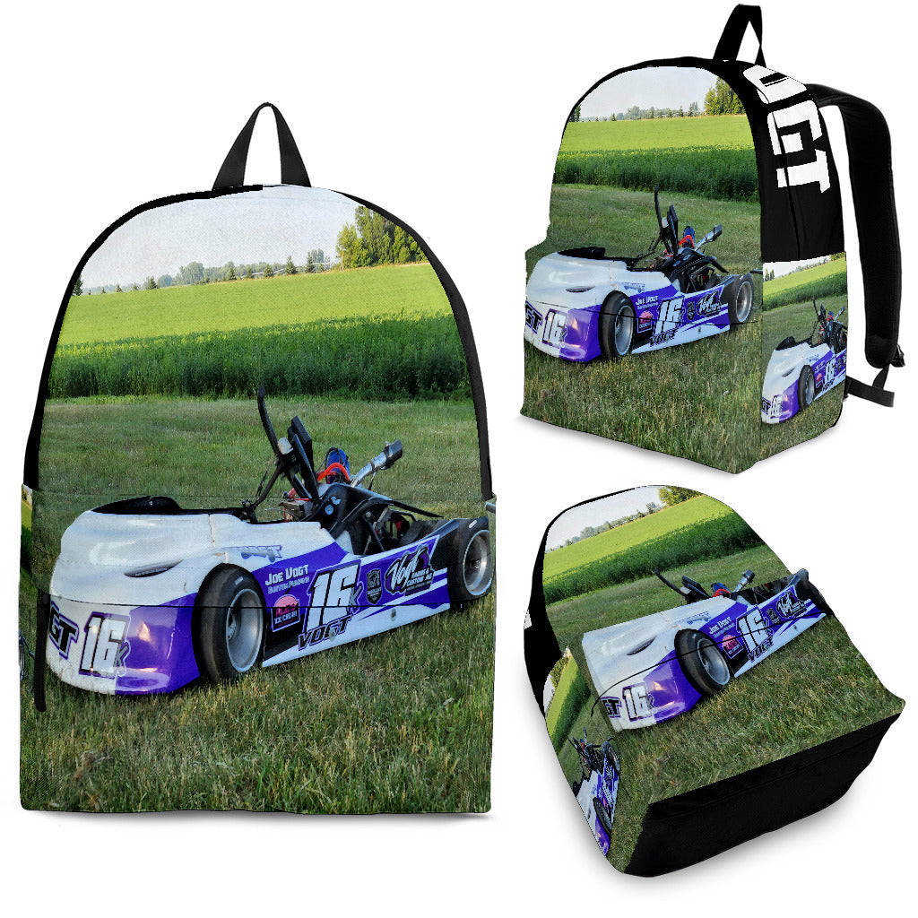 Custom personalized non-wing sprint car racing backpack for kids back to school trackside gear bag.