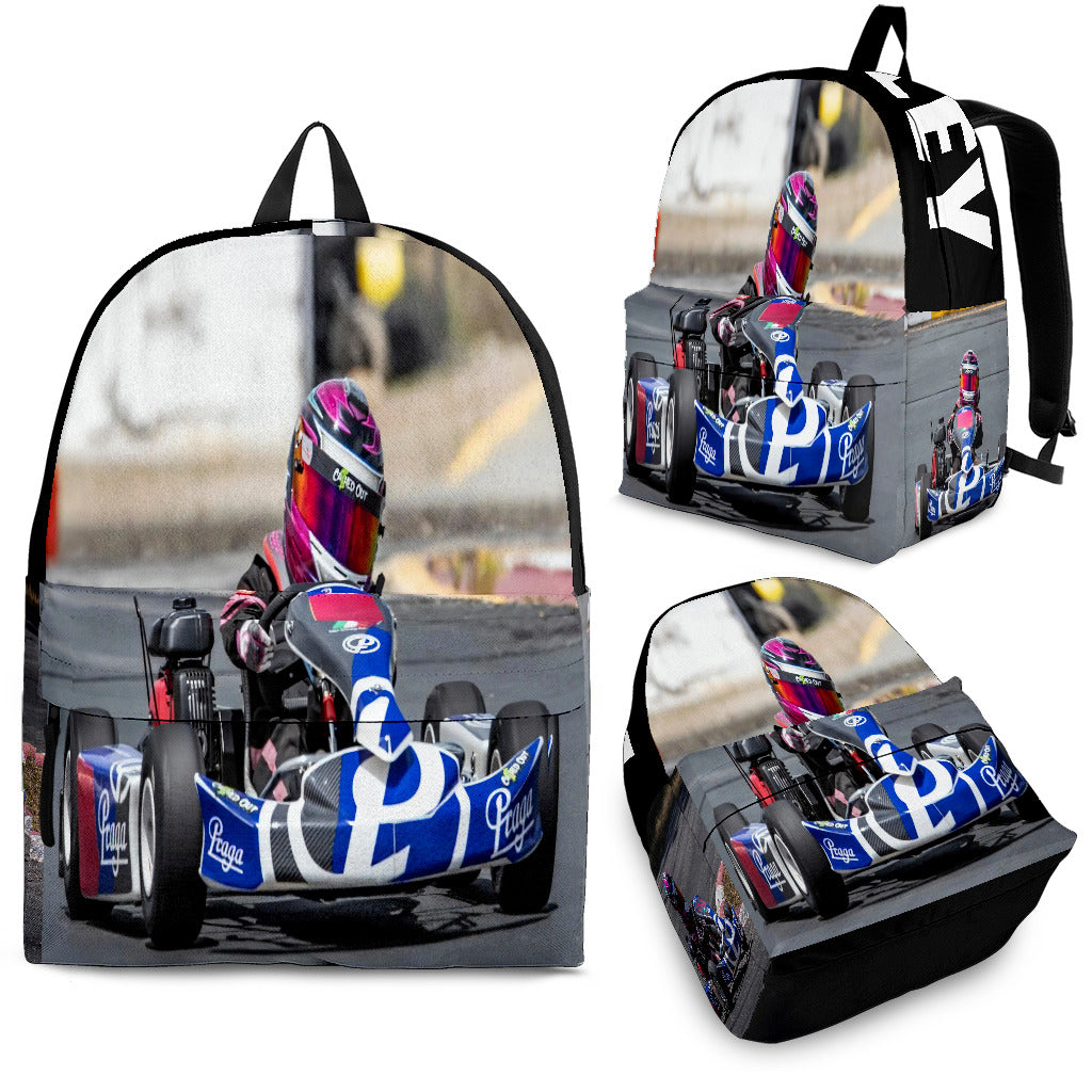 Custom personalized non-wing sprint car racing backpack for kids back to school trackside gear bag.