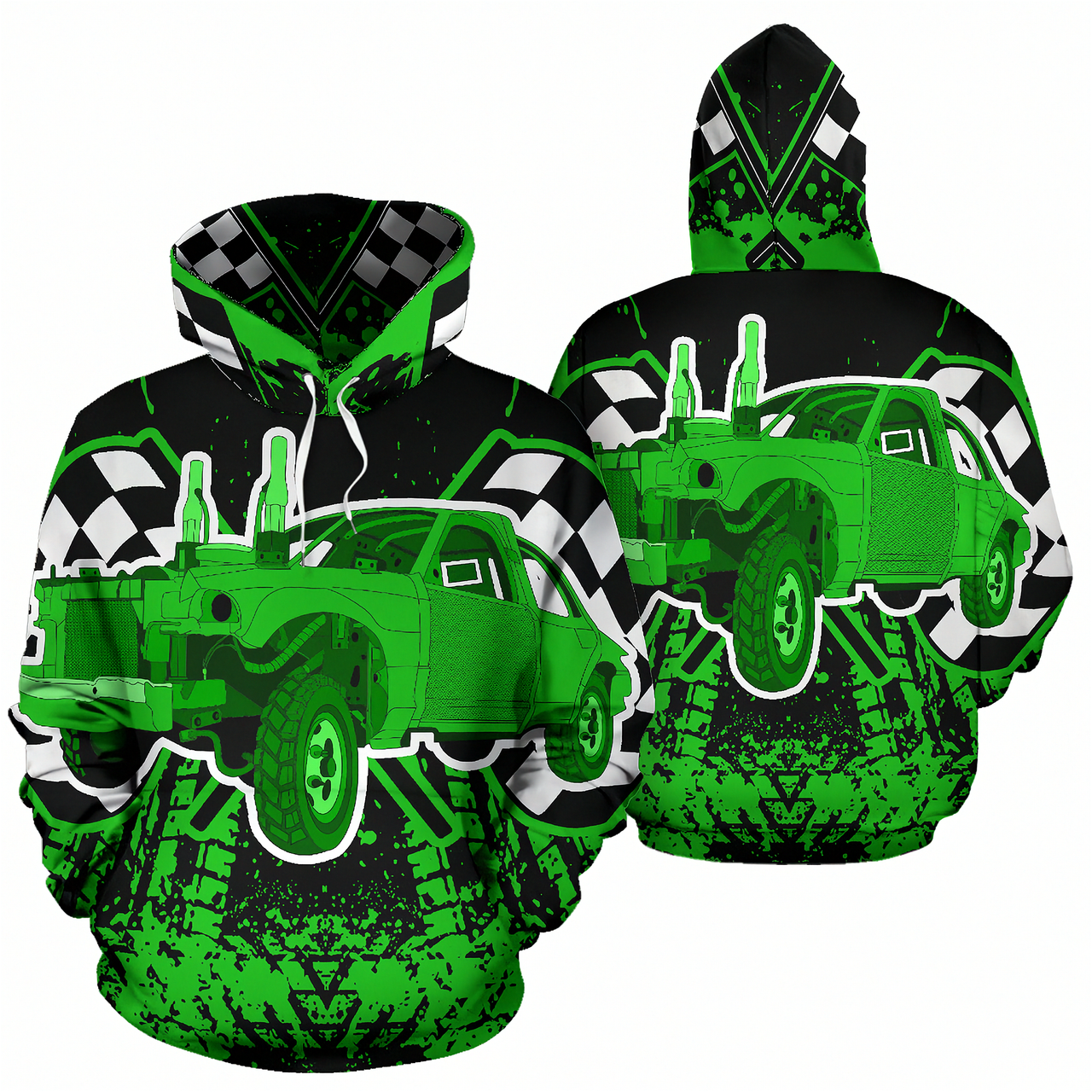 Demolition derby all-over print hoodie men's women's and youth motorsports fan apparel