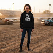 Funny women's demolition derby apparel featuring the quote Demolition Derby Wife Life for wives of drivers, crash arena fans, and mud track racing enthusiasts.