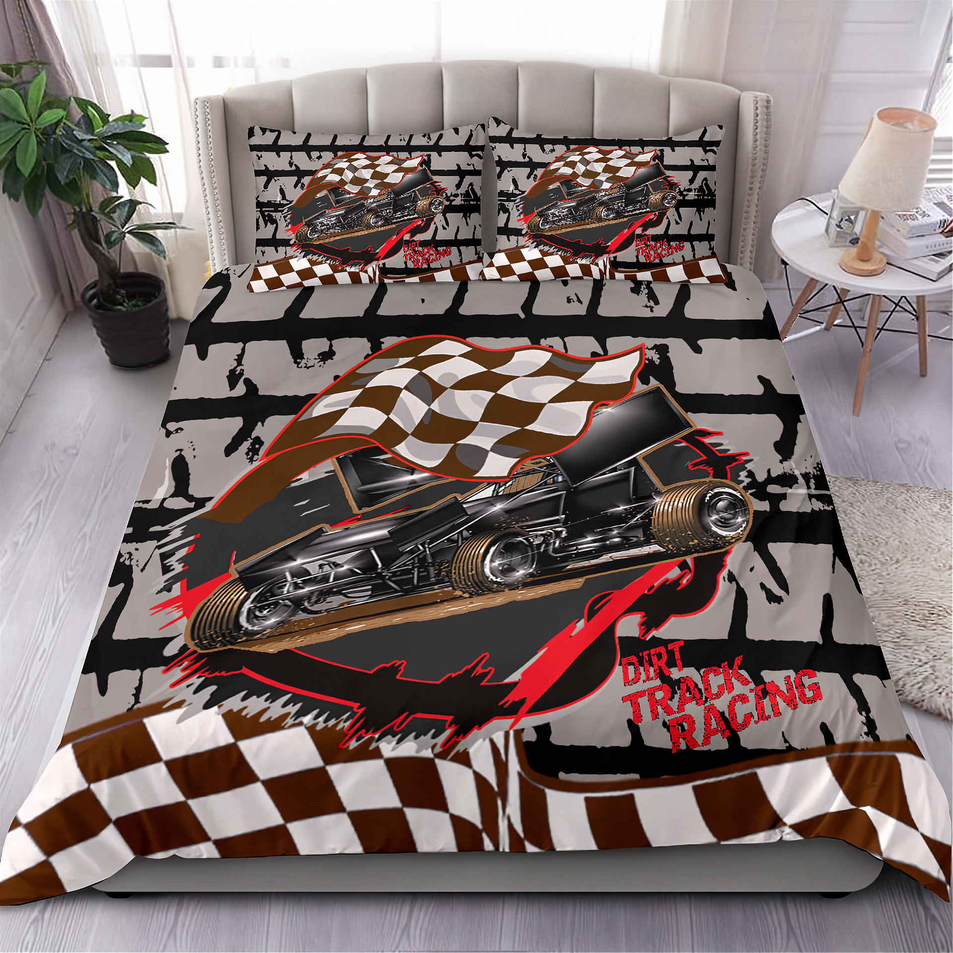 Dirt track racing bedding set sprint car duvet cover full color print