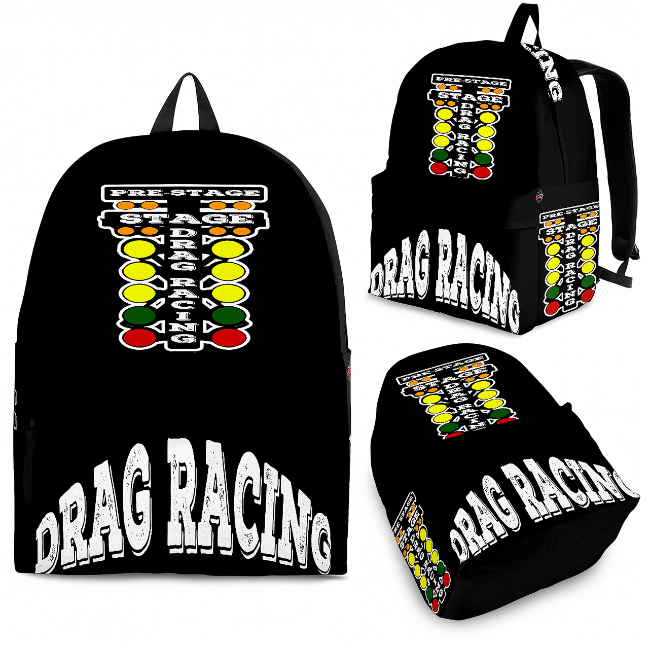 Heavy-duty drag racing track backpack designed for back to school and motorsport fans, featuring adjustable ergonomic straps and airflow mesh.