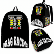 Heavy-duty drag racing track backpack designed for back to school and motorsport fans, featuring adjustable ergonomic straps and airflow mesh.