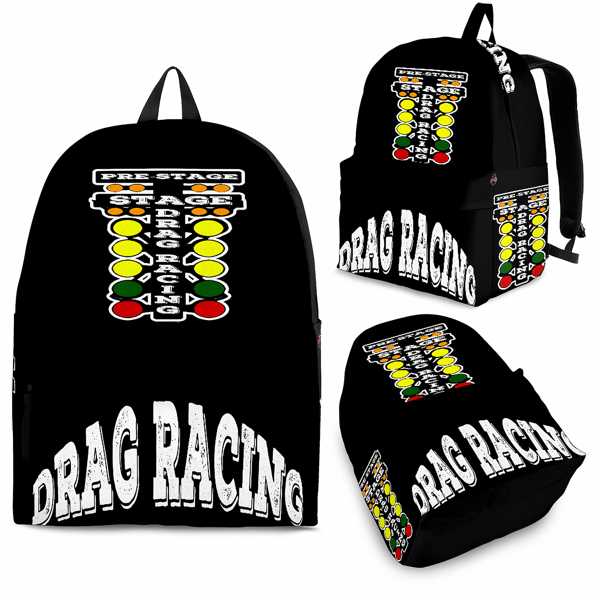 Heavy-duty drag racing track backpack designed for back to school and motorsport fans, featuring adjustable ergonomic straps and airflow mesh.