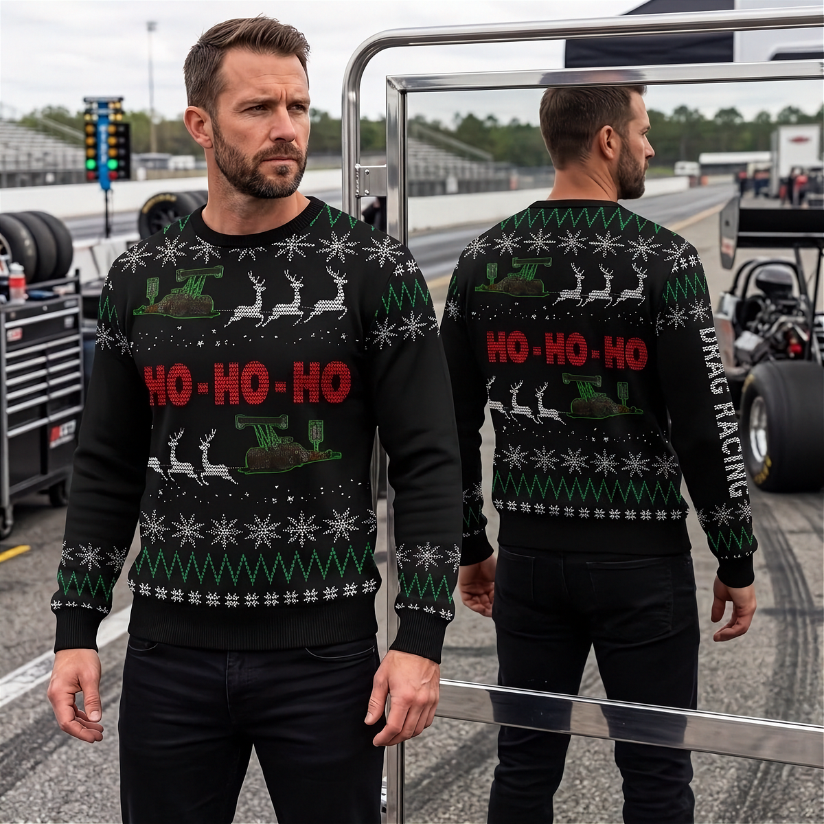 Dragster Men's Ugly Sweater | Holiday Spirit, Starting-Line Focus | RIIMB