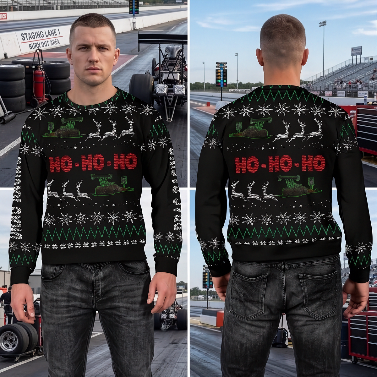 Dragster Men's Ugly Sweater | Holiday Spirit, Starting-Line Focus | RIIMB