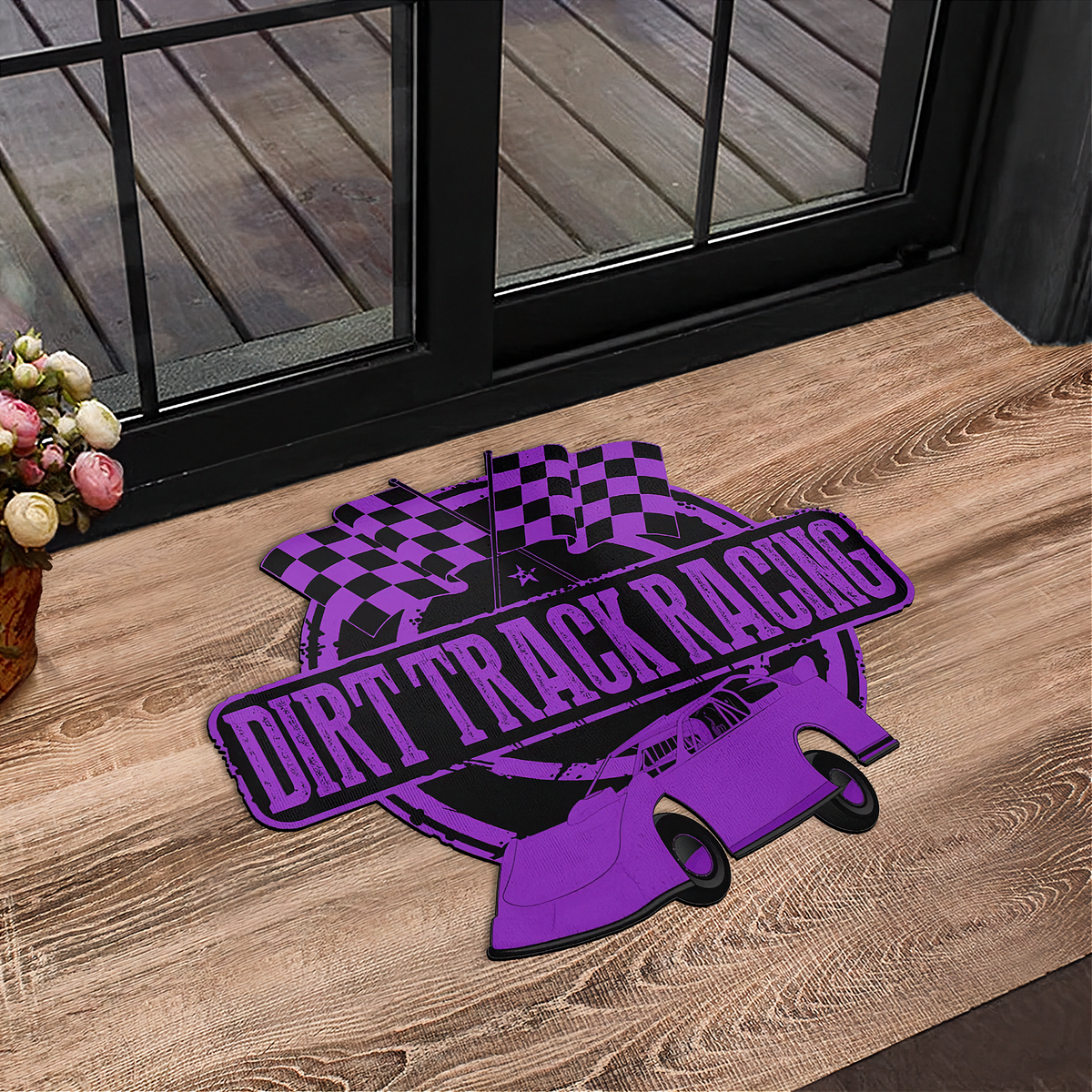 Violet & Black Late Model Door Mat | Shaped Dirt Track Decor | RIIMB