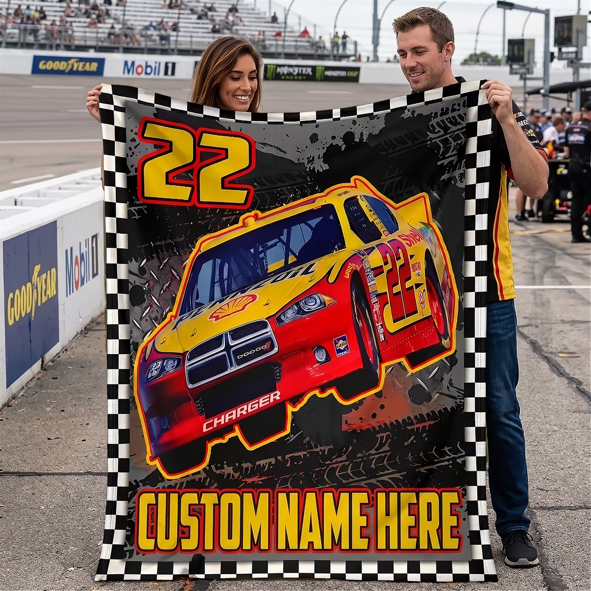 Personalized NASCAR-Style Stock Car Blanket | Custom Photo, Name & Number | RIIMB