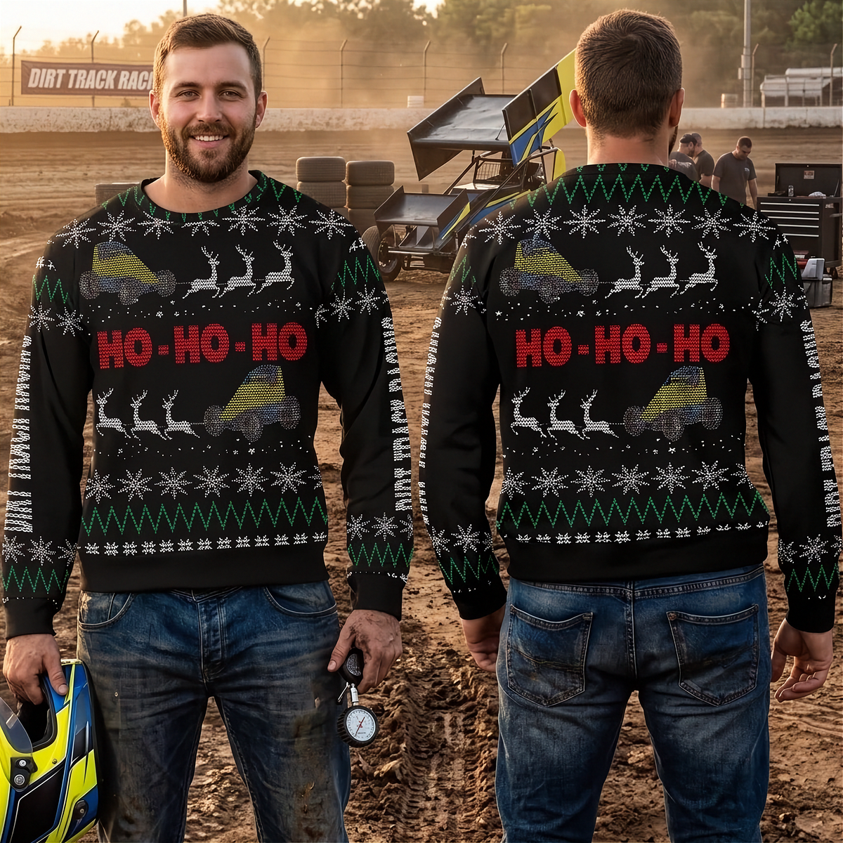 Non-Wing Sprint Car Men's Ugly Sweater | No Wing, All Christmas Spirit | RIIMB