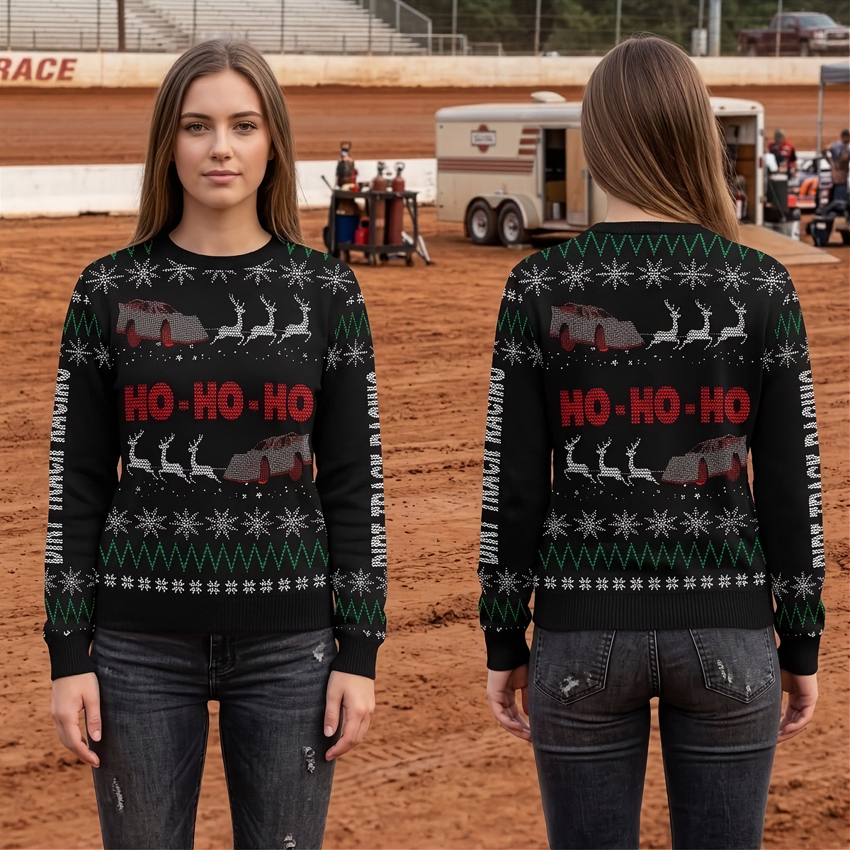 Late Model Women's Ugly Sweater | Pass the Race-Night Feeling On | RIIMB