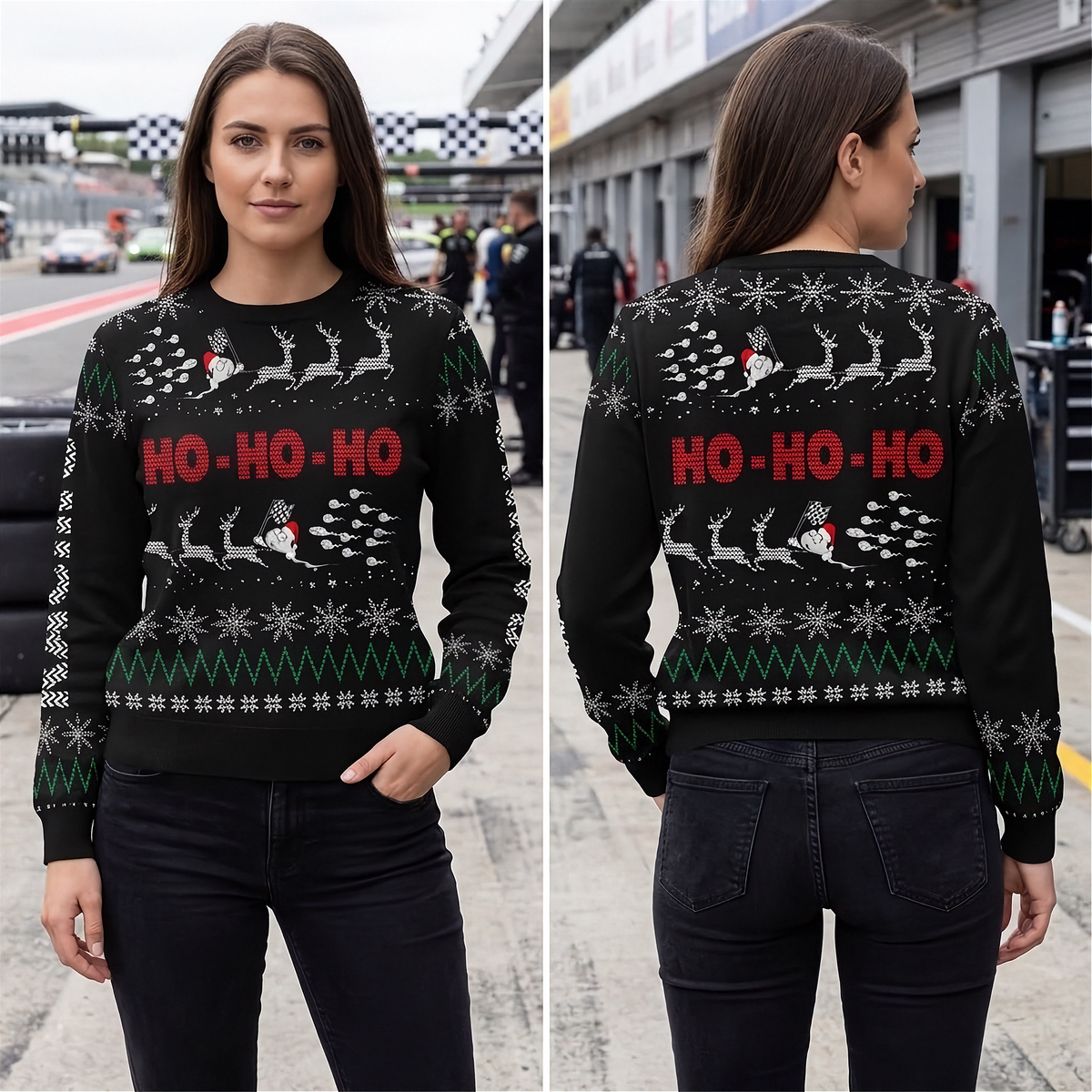 Racing Women's Ugly Sweater | Holiday Mischief Crew | RIIMB