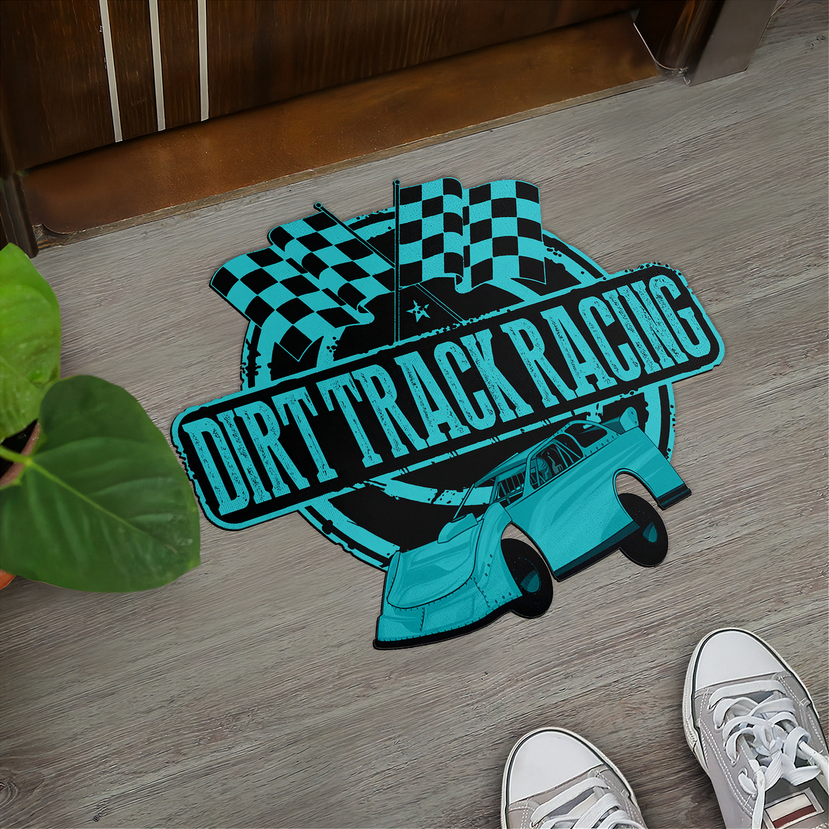 Turquoise & Black Late Model Door Mat | Shaped Racing Design | RIIMB