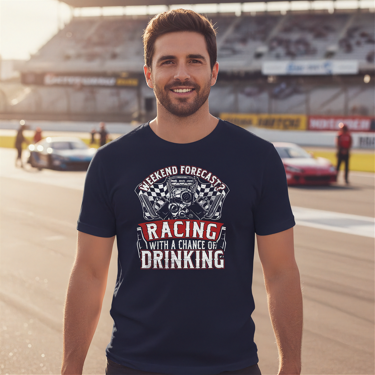Weekend Forecast: Racing With A Chance Of Drinking | Unisex Racing Tee | RIIMB