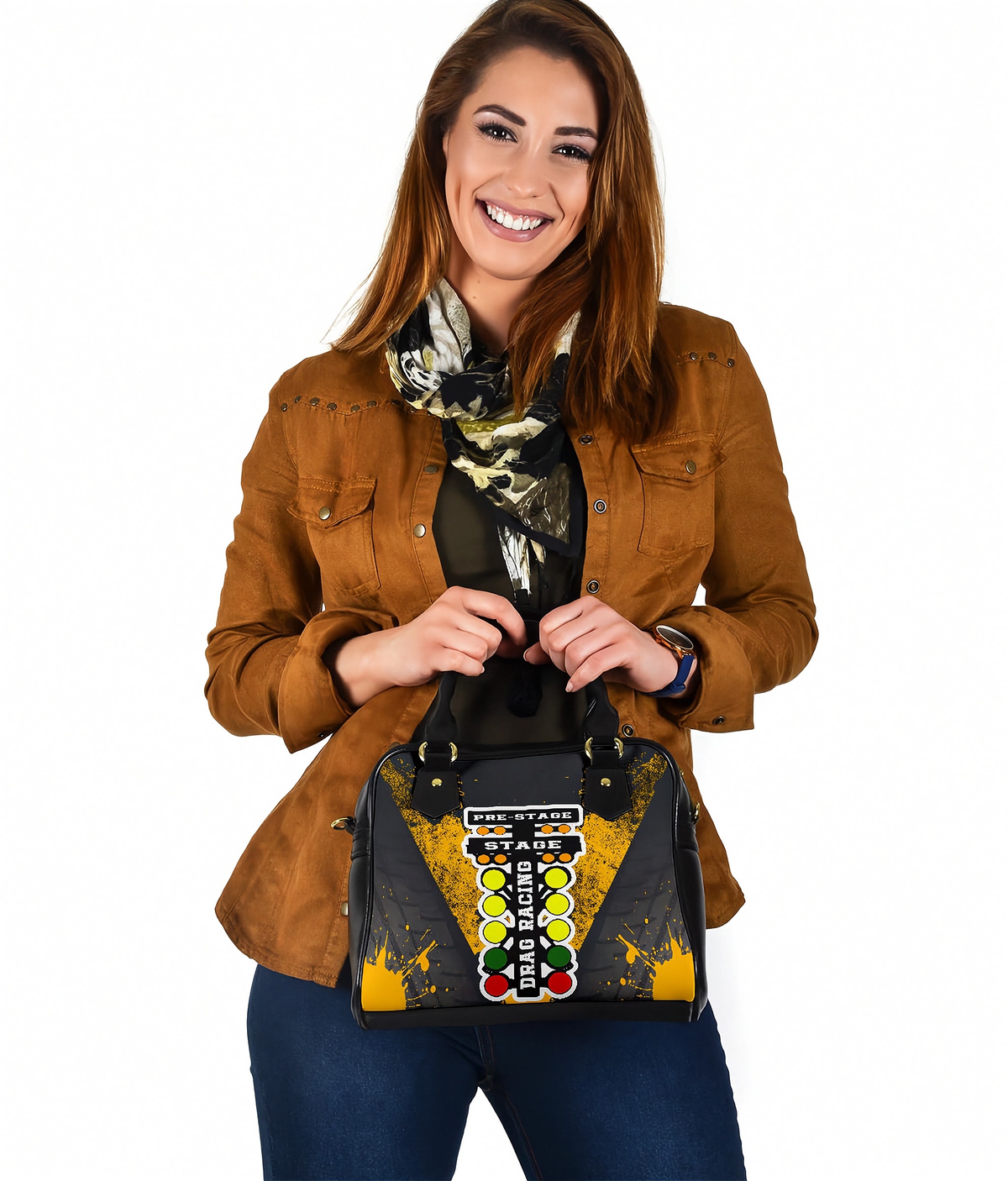 Orange Drag Racing Shoulder Handbag | Bold Everyday Style | RIIMB