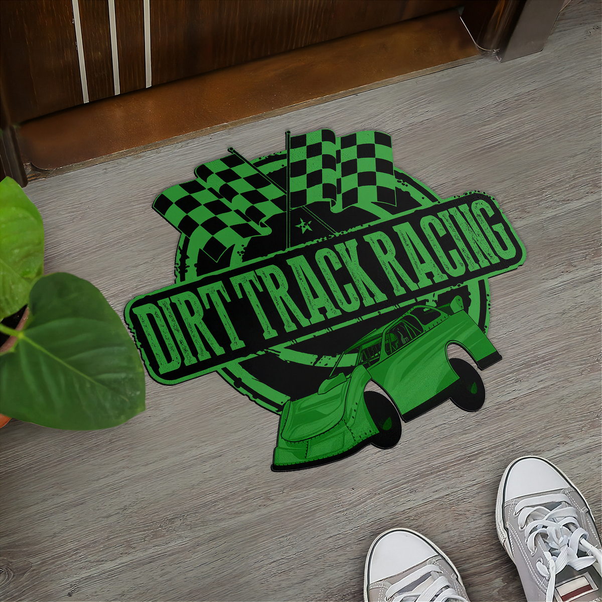 Green & Black Late Model Door Mat | Shaped Dirt Track Design | RIIMB