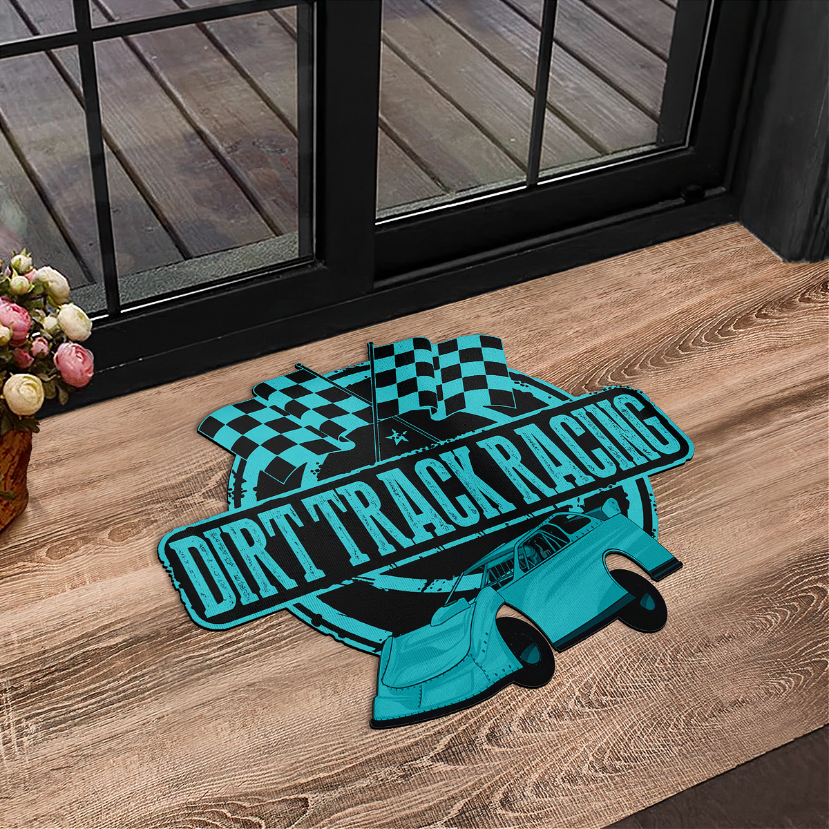 Turquoise & Black Late Model Door Mat | Shaped Racing Design | RIIMB