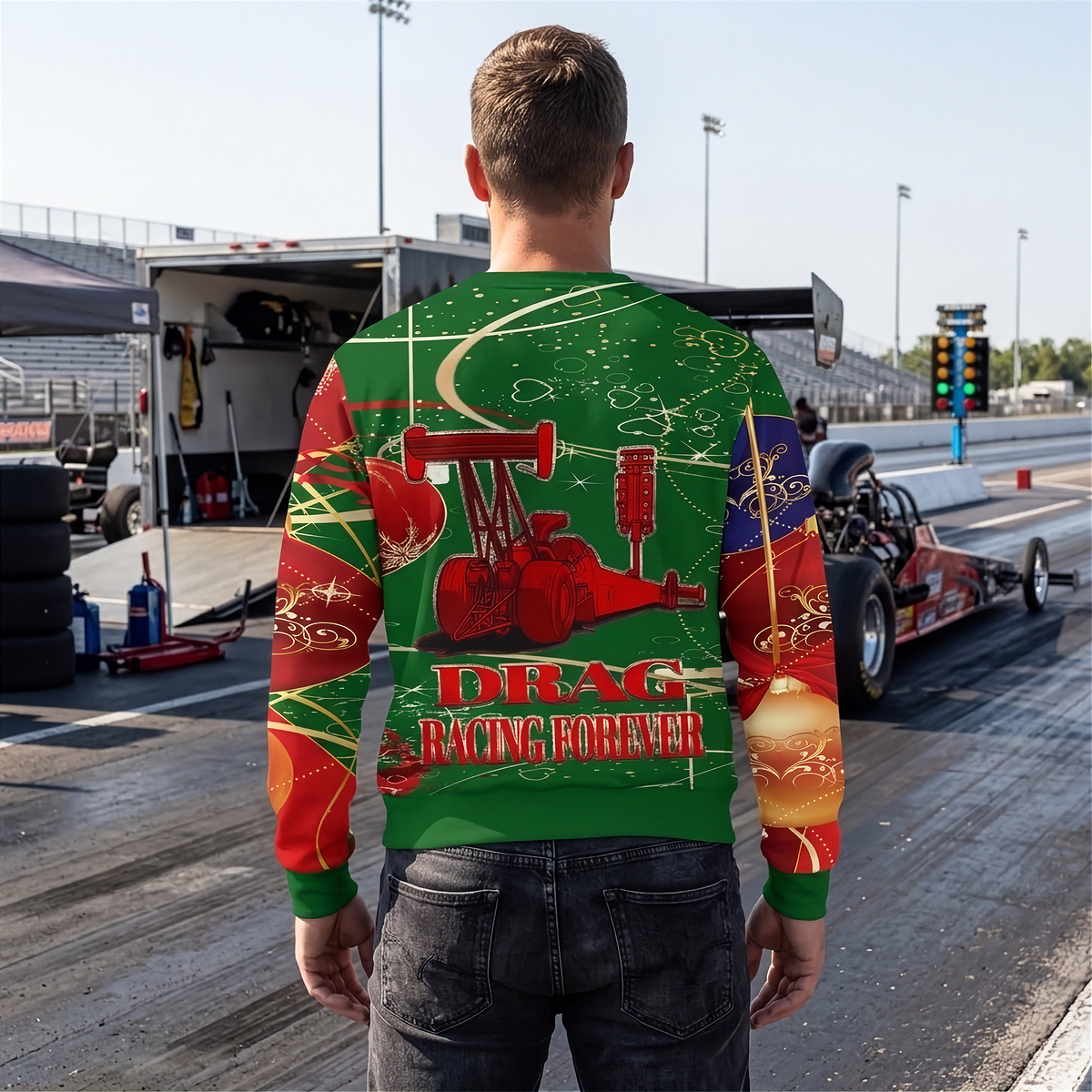 Dragster Men's Ugly Sweater V3 | The Time Slip Conversation | RIIMB