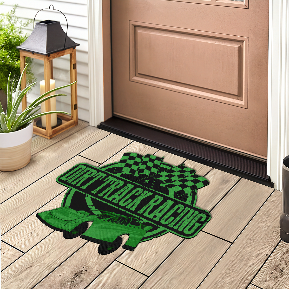 Green & Black Late Model Door Mat | Shaped Dirt Track Design | RIIMB