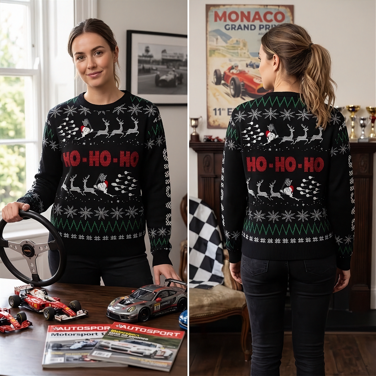 Racing Women's Ugly Sweater | Holiday Mischief Crew | RIIMB