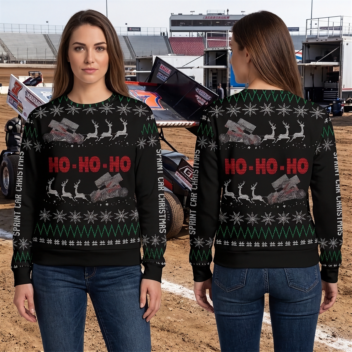 Sprint Car Racing Women's Ugly Sweater | Holiday Plans, Dirt Oval Priorities | RIIMB
