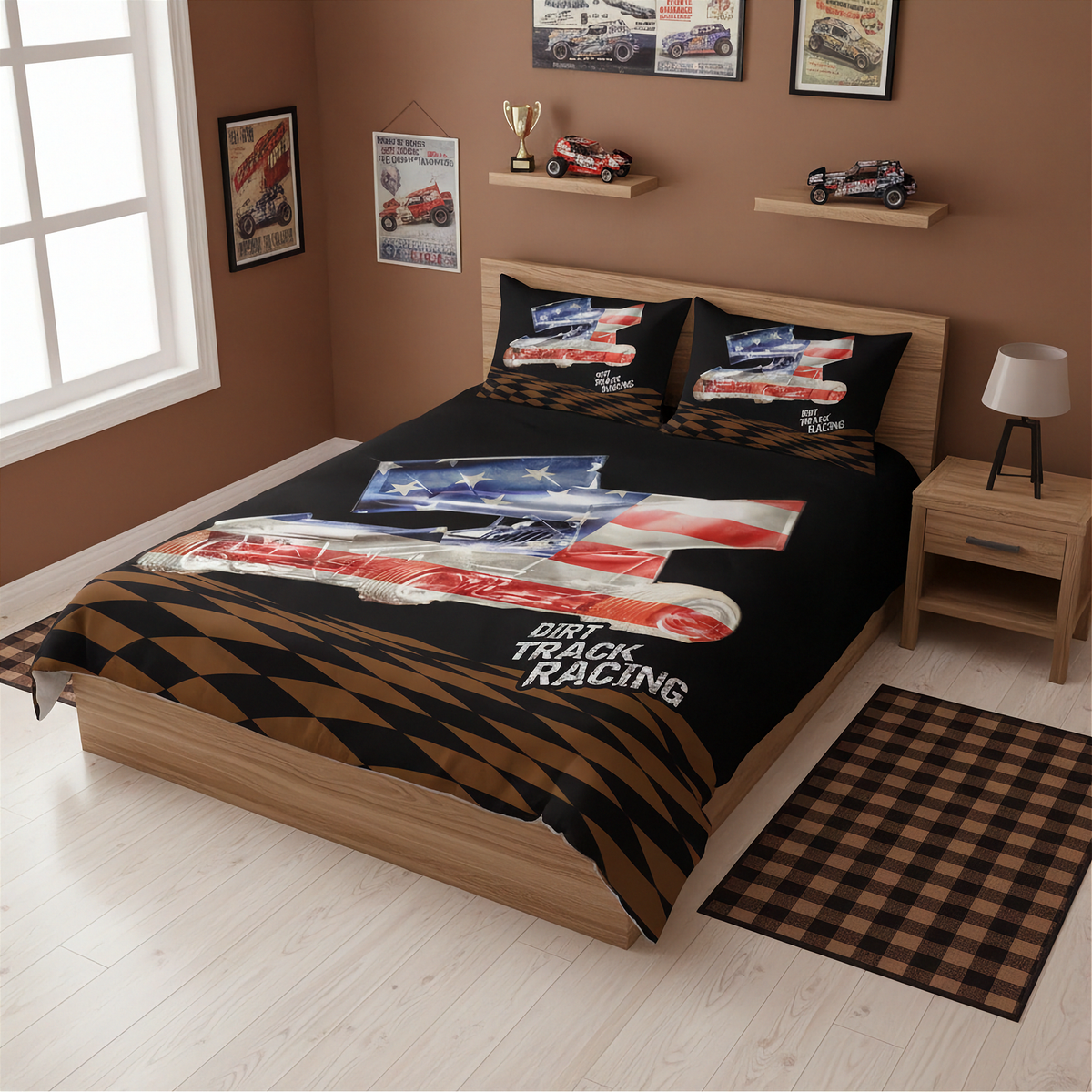 USA Sprint Car Bedding Set | Patriotic Dirt Track Bedroom Decor | RIIMB