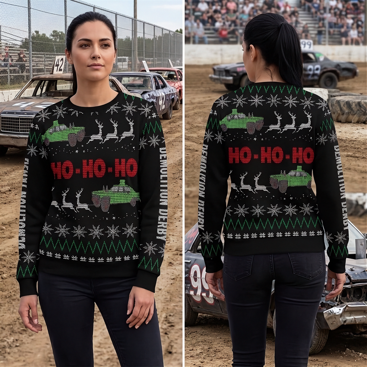 Demolition Derby Women's Ugly Sweater | Merry With a Derby Streak | RIIMB