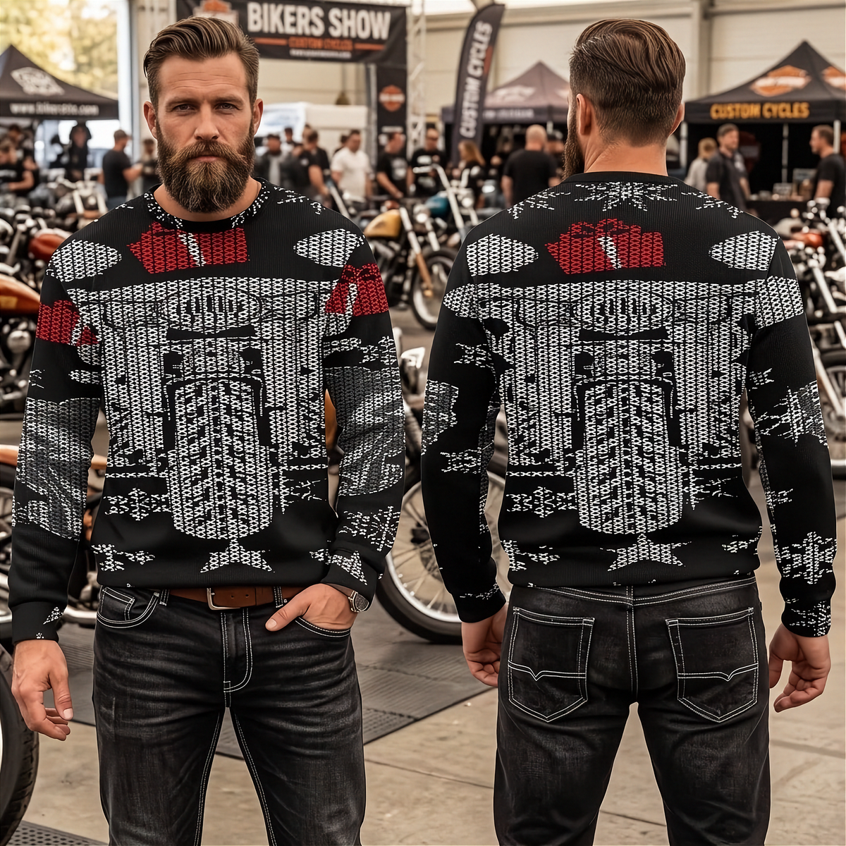 Biker Men's Ugly Sweater | Parked Bike, Same Brotherhood | RIIMB