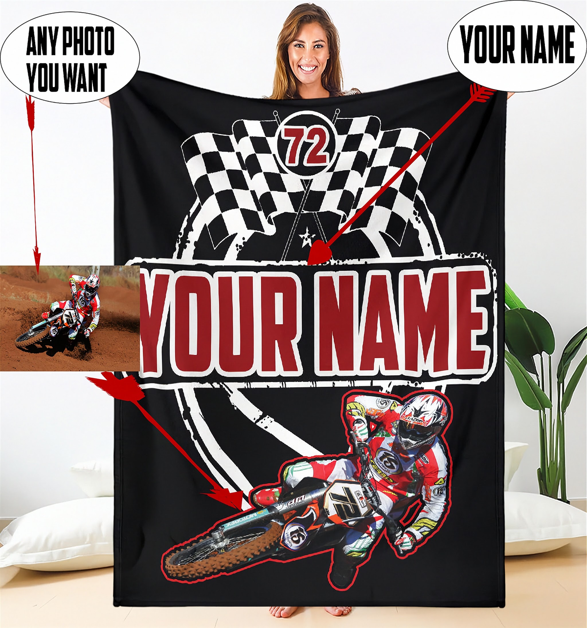 Custom Motocross Photo Blanket | Personalized Name & Number | RIIMB
