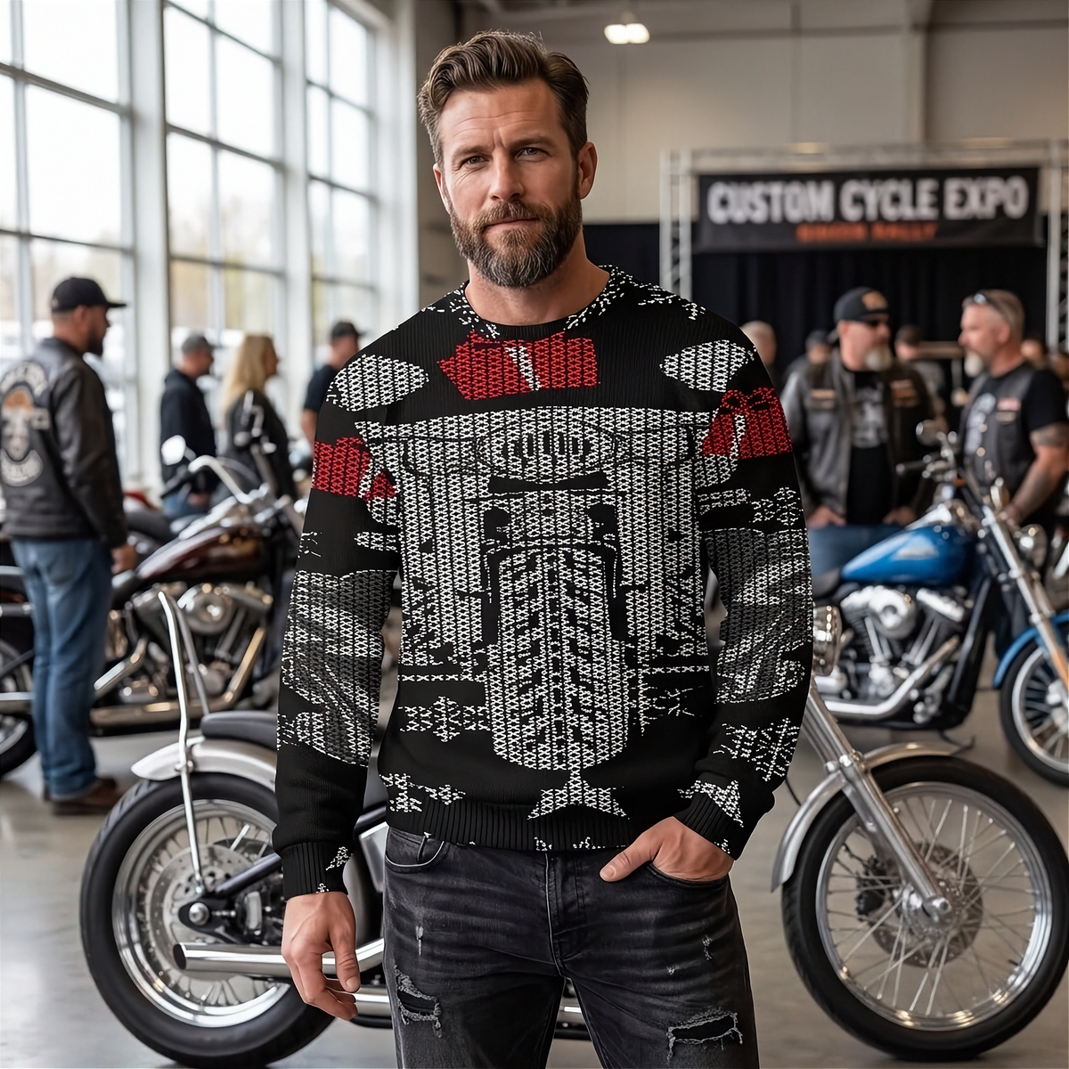 Biker Men's Ugly Sweater | Parked Bike, Same Brotherhood | RIIMB
