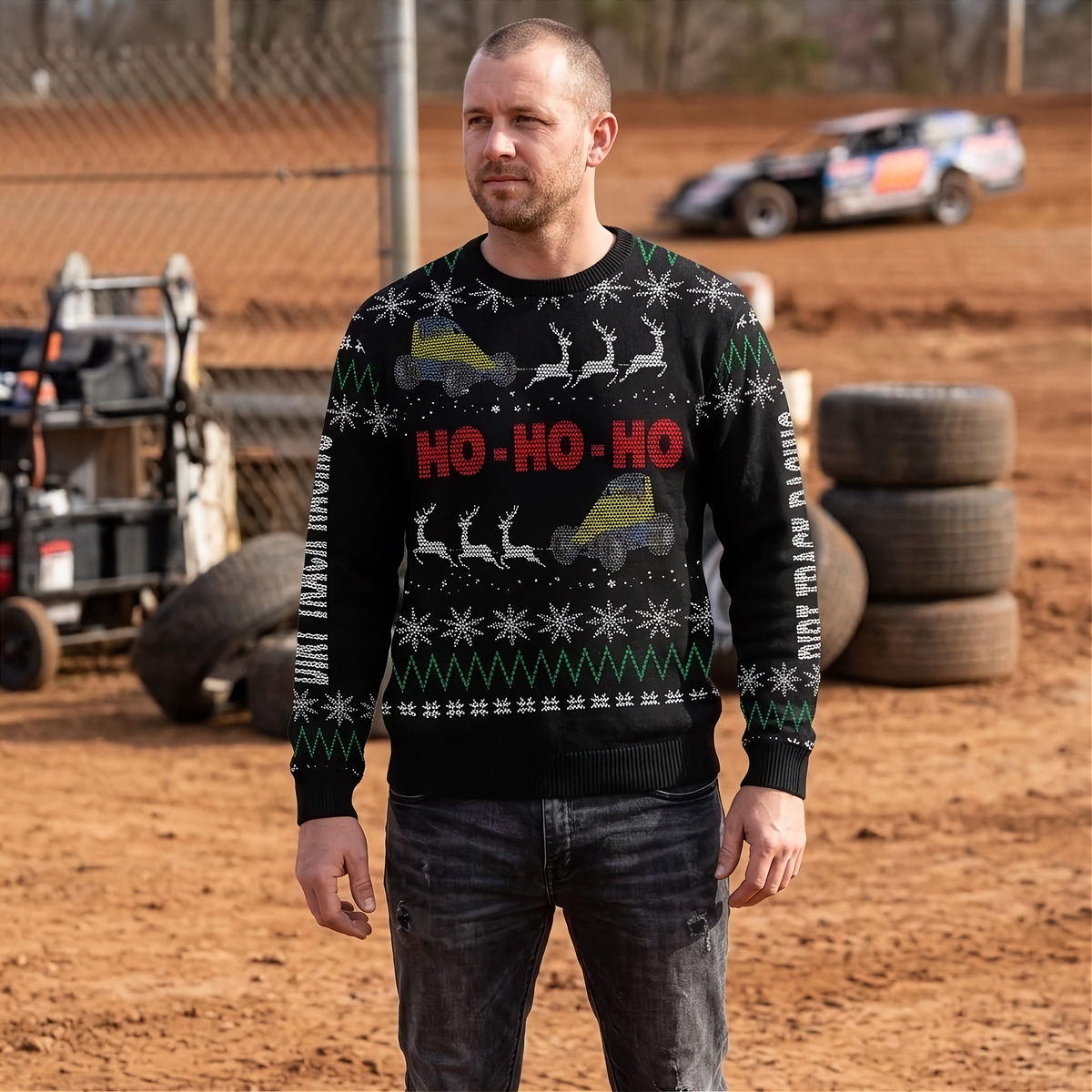Non-Wing Sprint Car Men's Ugly Sweater | No Wing, All Christmas Spirit | RIIMB